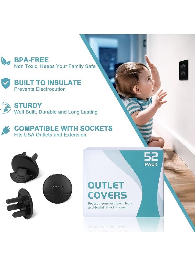 PRObebi 52 Pack Black Safety Outlet Covers Baby Proofing, Electrical Socket Outlet Plugs 3-Prong Child Proof for Kids House - Image 3